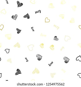 Light Yellow vector seamless template with text LOVE YOU, hearts. Design in doodle style with text LOVE YOU, hearts. Pattern for trendy fabric, wallpapers.