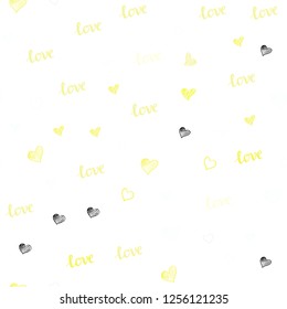 Light Yellow vector seamless template with text LOVE YOU, hearts. Illustration with phrase LOVE YOU, hearts for valentine's day. Design for wallpaper, fabric makers.