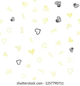 Light Yellow vector seamless template with text LOVE YOU, hearts. Design in doodle style with text LOVE YOU, hearts. Texture for window blinds, curtains.