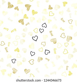 Light Yellow vector seamless texture with words LOVE YOU, hearts. Illustration with phrase LOVE YOU, hearts for valentine's day. Pattern for trendy fabric, wallpapers.