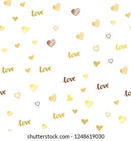 Light Yellow vector seamless texture with words LOVE YOU, hearts. Colorful gradient phrase LOVE YOU, hearts in abstract style. Design for wallpaper, fabric makers.