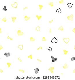 Light Yellow vector seamless texture with words LOVE YOU, hearts. Colorful illustration with quote LOVE YOU, hearts. Pattern for trendy fabric, wallpapers.