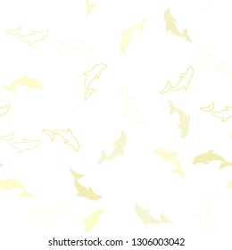 Light Yellow vector seamless texture with dolphins. Natural illustration with sea dolphins. Template for natural magazines.