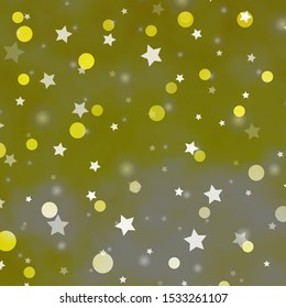 Light Yellow vector template with circles, stars. Abstract illustration with colorful shapes of circles, stars. Design for wallpaper, fabric makers.