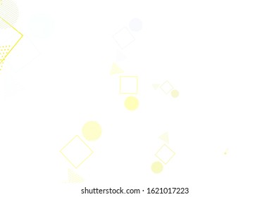 Light Yellow vector template with crystals, circles, squares. Decorative design in abstract style with lines, dots, cubes. Pattern for booklets, leaflets