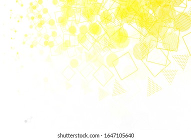 Plantilla vectorial amarillo claro con cristales, círculos, cuadrados. Ilustración de degradado abstracta con círculos, triángulos, cubos. Plantilla moderna para la página de inicio.