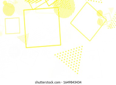 Hellgelbe Vektorillustration mit Kristallen, Kreisen, Quadraten. Abstrakte Illustration mit Kugeln, Quadraten, Linien. Modernes Template für die Zielseite.