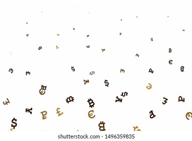 Light Yellow vector template with currency. Modern abstract illustration with symbols of digital money. Template for ads of currency markets, bank loans.