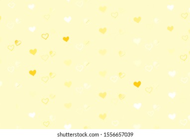 Light Yellow vector template with doodle hearts. Blurred decorative design in doodle style with hearts. Template for Valentine's greeting postcards.