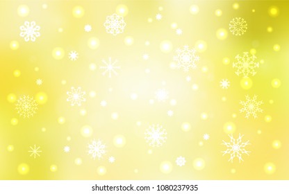 Light Yellow vector template with ice snowflakes. Snow on blurred abstract background with gradient. The pattern can be used for new year leaflets.