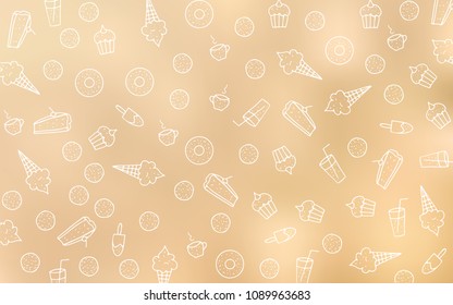 Light Yellow vector template with sweet snacks. Beautiful colored illustration with candies in doodle style. Doodle design for your business advert of cafes.