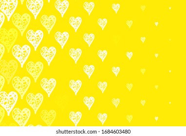 Textura vectorial amarilla clara con corazones encantadores. Ilustración inteligente con corazones gradientes en estilo valentino. Patrón de anuncios de San Valentín, folletos.