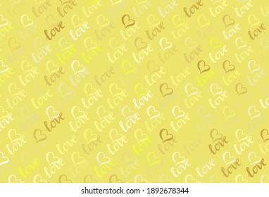 Textura vectorial amarilla clara con corazones encantadores. Hermosos corazones abstractos sobre fondo de gradiente colorido. Patrón del anuncio de San Valentín, folletos.