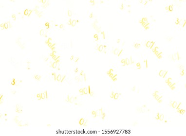 Light Yellow vector texture with selling prices 30, 50, 90 %. Colored words of sales with gradient on white background. Template for season sales, shopping ads.