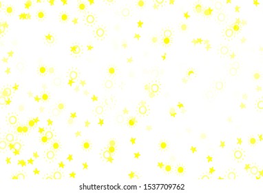Light Yellow vector texture with small stars, suns. Shining illustration with stars, suns on abstract template. Pattern for astrology websites.