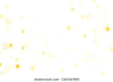 Light Yellow vector texture with small stars, suns. Stars, suns on blurred abstract background with gradient. Smart design for your business advert.