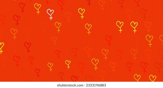 Light Yellow vector texture with women rights symbols. Illustration with signs of women strength and power. Elegant design for wallpapers.