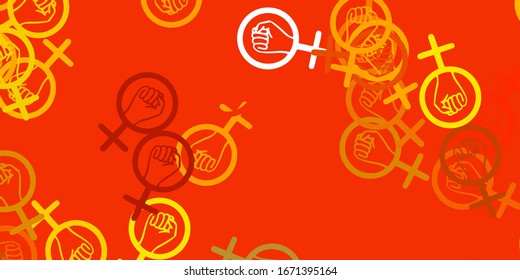 Light Yellow vector texture with women's rights symbols. Colorful feminism symbols with a gradient in modern style. Best design to show the power of women.