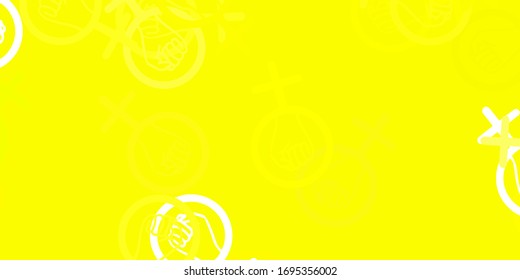 Light Yellow vector texture with women's rights symbols. Simple design in abstract style with women’s rights activism. Best design to show the power of women.