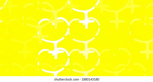 Textura vectorial amarillo claro con símbolos de derechos de la mujer. Diseño simple en estilo abstracto con activismo por los derechos de las mujeres. Diseño elegante para tapices.