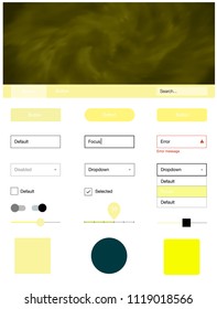 Light Yellow vector ui kit with clouds & stars. Web ui kit with abstract gradient clouds in its header. Beautiful layout for websites, landing pages.