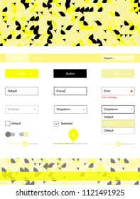 Light Yellow vector ui ux kit with circles. Modern Style guide with colorful gradient circles in its header. This sample is for your landing page.