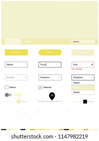 Light Yellow vector web ui kit in polygonal style with circles. Web ui kit with abstract triangles, circles in its header. Simple colorful design for websites.