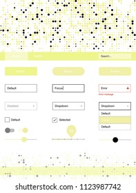Light Yellow vector wireframe kit with dots. Modern Style guide with colorful gradient circles in its header. Simple colorful design for websites.