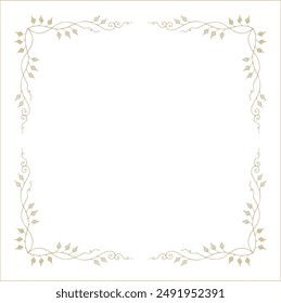 Light yellow vegetal ornamental frame with leaves, decorative border, corners for greeting cards, banners, business cards, invitations, menus. Isolated vector illustration.