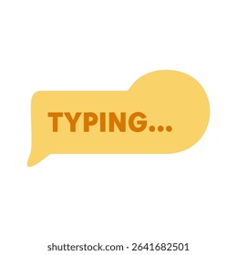 A light yellowish-tan speech bubble graphic with the text "TYPING..." in a bold, dark orange font