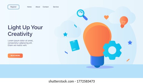 Light up your creativity bulb icon campaign for web website home page landing template with cartoon style.