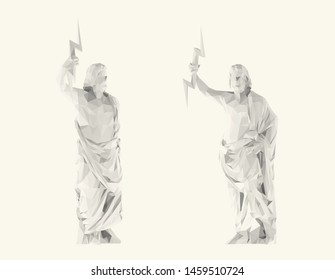 Light Zeus. Set of Isolated White Zeus on White Background. Low Poly Vector 3D Rendering