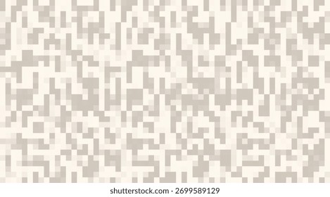 Um padrão geométrico bege claro cria um design abstrato de vários tons de quadrados cinzas, formando um fundo pixelado minimalista que tem um efeito camuflado ligeiramente sutil