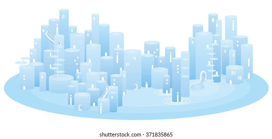 light-blue cityscape. vector illustration of city buildings.