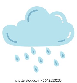Light-blue cloud icon with scattered raindrops falling below. Simple, clean illustration perfect for weather forecasts, rainy day designs, apps, websites, or educational meteorology visuals.