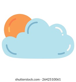 Nuvem azul-clara obscurecendo parcialmente um sol laranja quente. Um ícone de dia amigável e seminuo perfeito para previsões do tempo, temas de interface do usuário diurna, marcas ou ilustrar condições de luz solar leve.