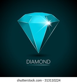 Light-Blue Colored Sparkling Diamond on a Dark Background