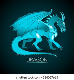 Light-Blue Colored Sparkling Dragon on a Dark Background