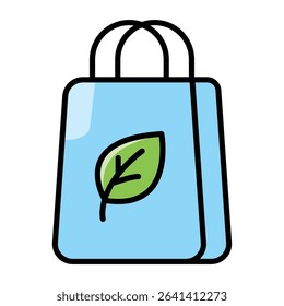 Lightblue ecofriendly shopping bag with a leaf suitable for nature friendly product packaging or sustainable marketing materials. Marketing visuals for ecoconscious brands.