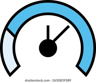 A light-blue progress meter, partially filled, with a black center circle and pointer.