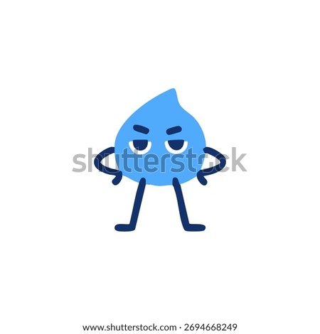 A light-blue teardrop shape with an angry expression, hands on hips