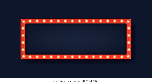 Lightbox billboard with empty transparent background. Retro rectangle bulb frame with space for advertisement, promotion and text. Vector illustration.