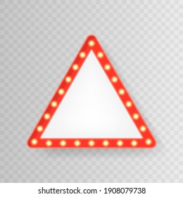 Lightbox billboard with empty transparent background. Retro triangle bulb frame with space for advertising, promotion and text. Vector illustration.