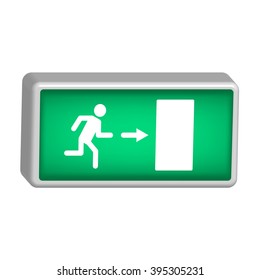 Lightbox with emergency exit signs indicating the direction of exit in case of danger. Isolated on white background.