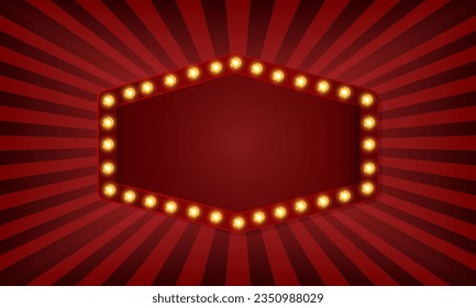 Lightbox retro template with light bulb. banner for casino, theater,circus, cinemas, bars or restaurants.