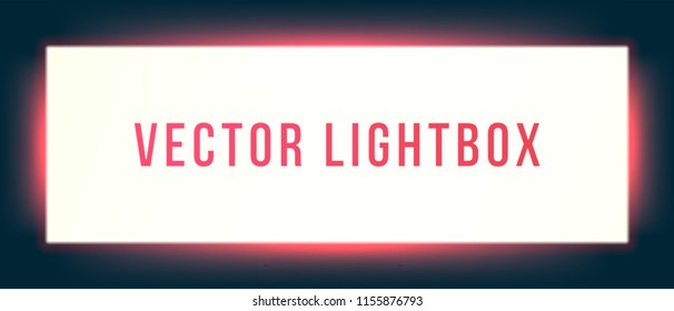 Lightbox sign box mockup. Vector illuminated signage signage light box signboard. Horizontal screen banner with glowing red neon background