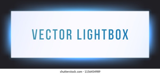 Lightbox sign box mockup. Vector illuminated signage signage light box signboard. Horizontal screen banner with glowing blue neon background