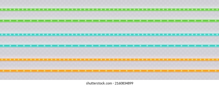 Lightbox stripes with light bulbs, vintage marquee seamless borders set. Bright luminous retro ribbons.