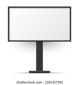 Lightbox template advertising street billboard realistic vector illustration. Commercial business advertisement mockup on stand. Public media promo presentation electric equipment black frame