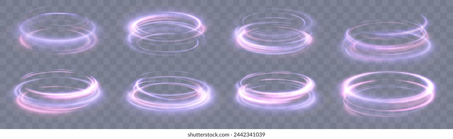 Light-bright vortex. Bright light round teleport podium. Magic gate in a fantasy game. Sci-fi digital high technology in bright light. Vector